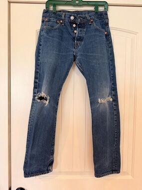 Levi's Blue Women's Straight-Leg Distressed Jeans